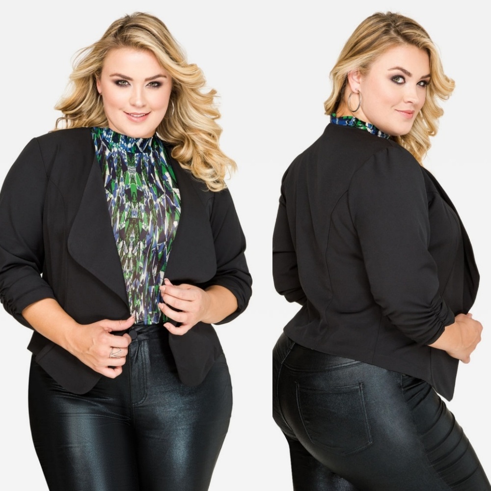 Ashley Stewart Open Front Foldover Lapel Blazer